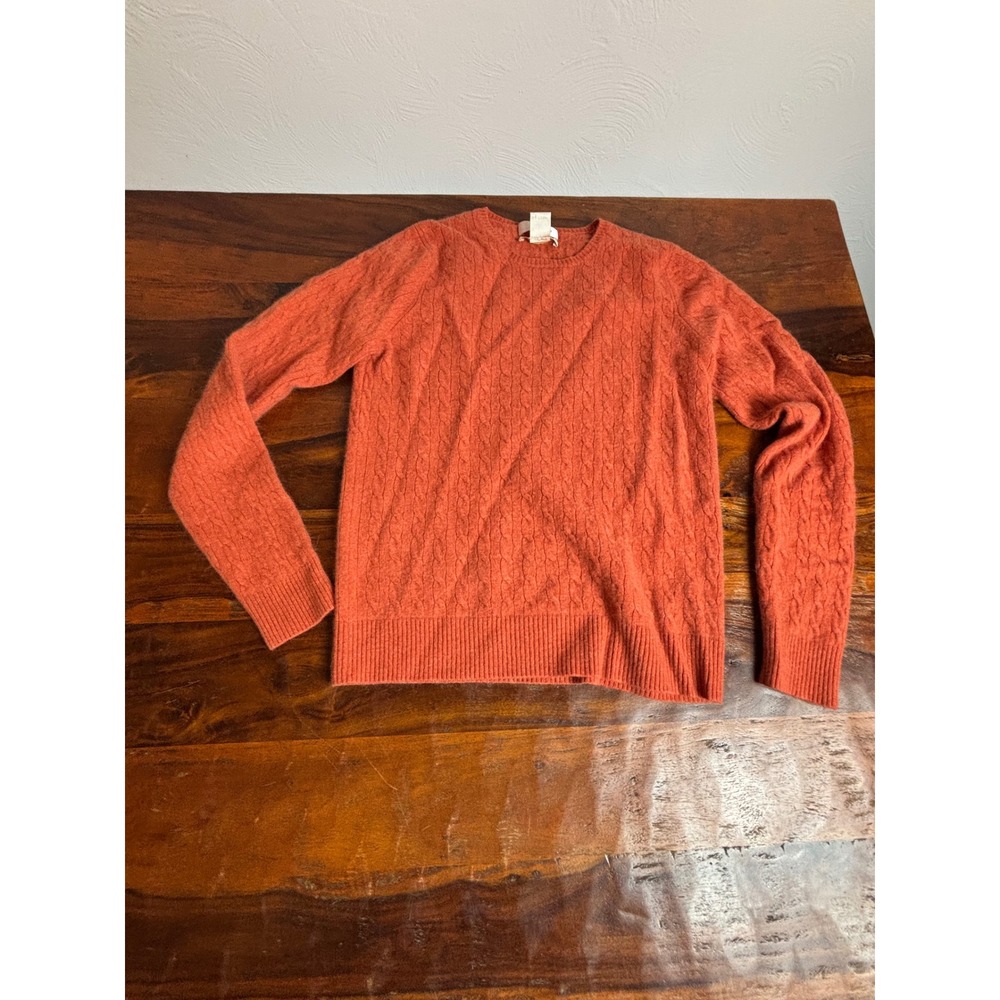 Fiona Cable Knit Crewneck Sweater Orange XL 100% Cashmere‎
